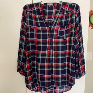 Market & Spruce Plaid Blouse - XL
